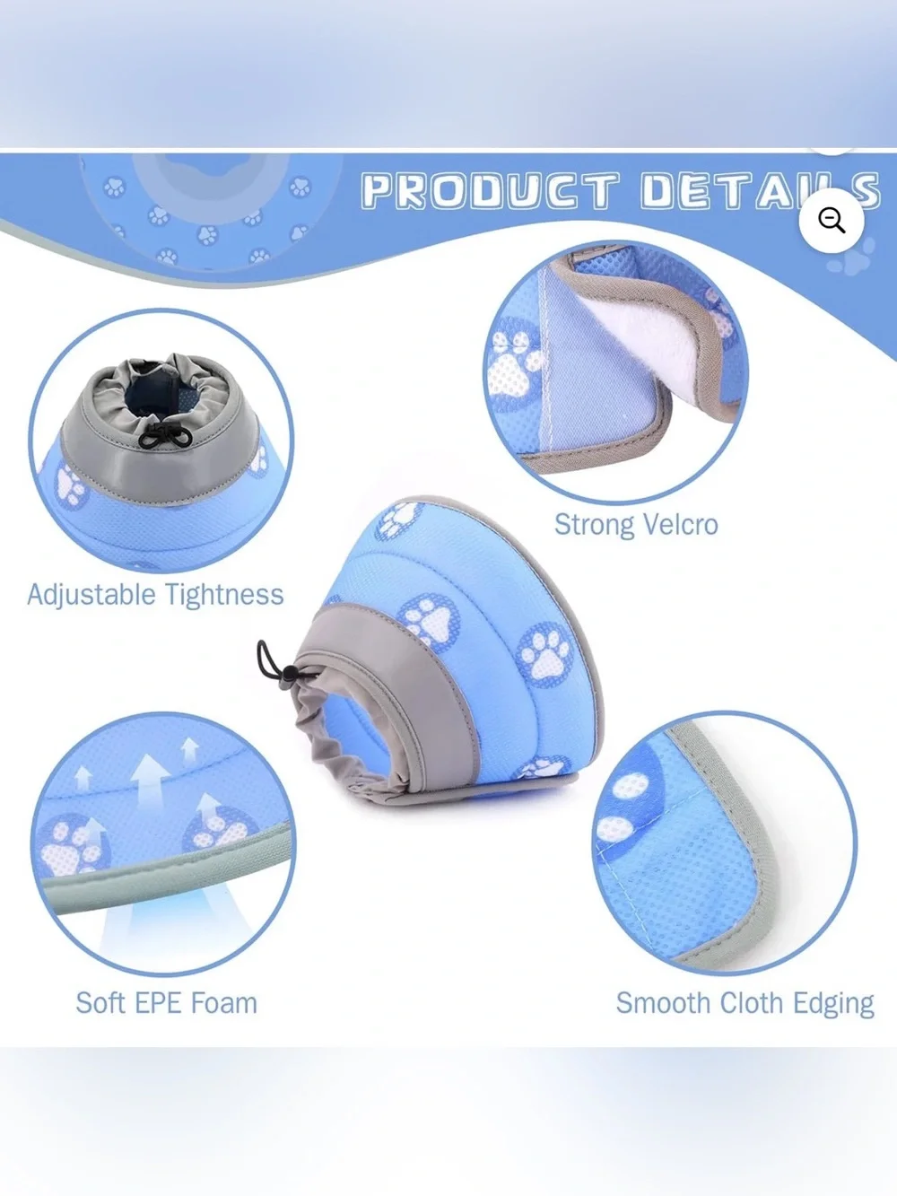 🐈🐩 Blue Paw-Print Soft Pet Recovery Collar for Cats or Dog Size S